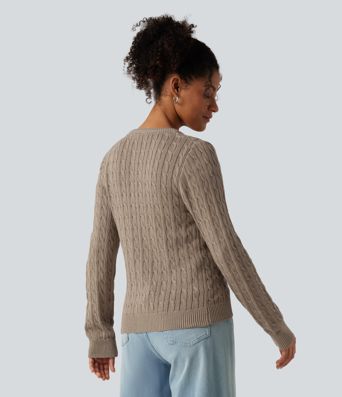Round Neck Long Sleeve Work Cardigan