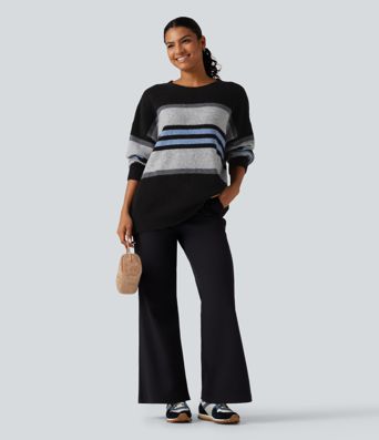 Round Neck Long Sleeve Striped Casual Sweater