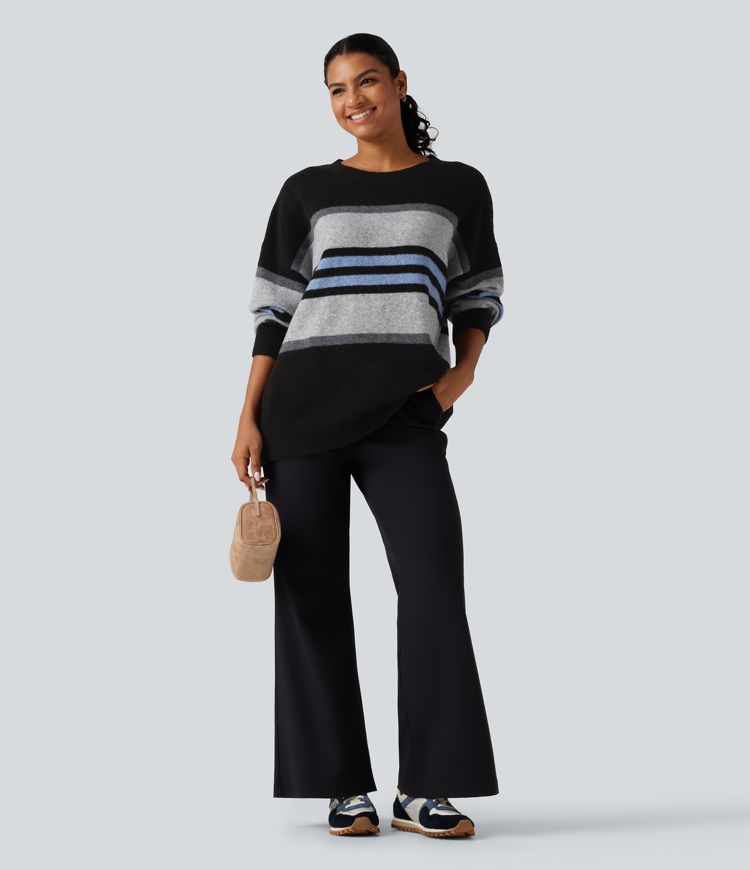 Round Neck Long Sleeve Striped Casual Sweater