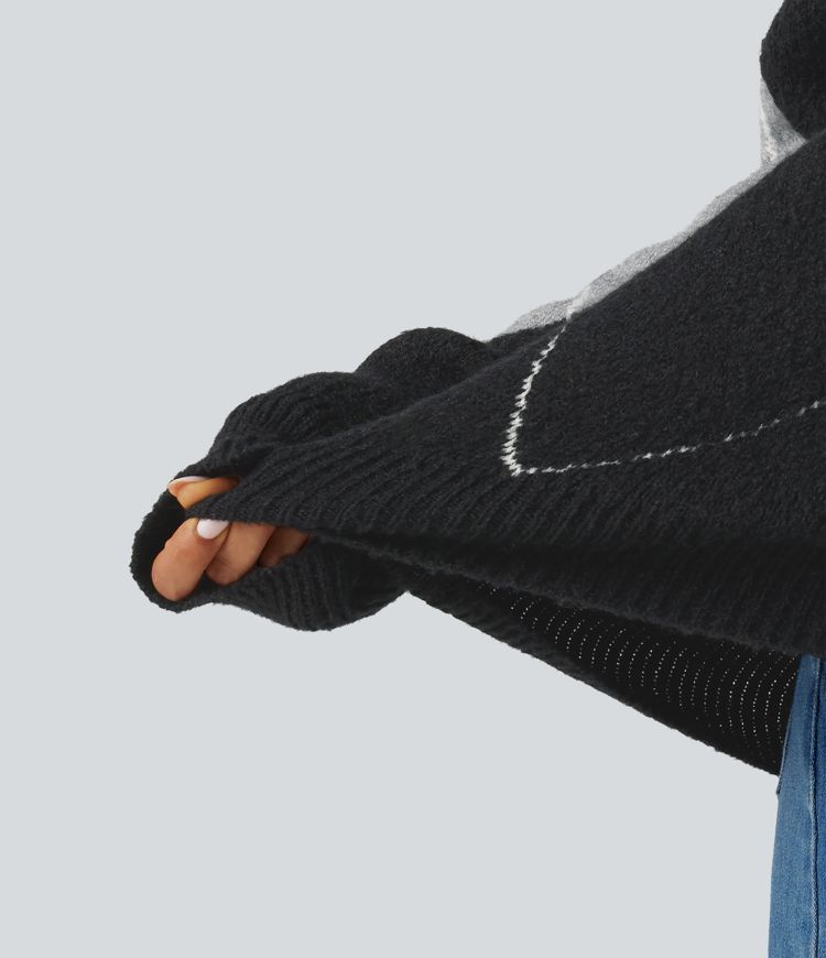 Off Shoulder Long Sleeve Gingham Casual Sweater
