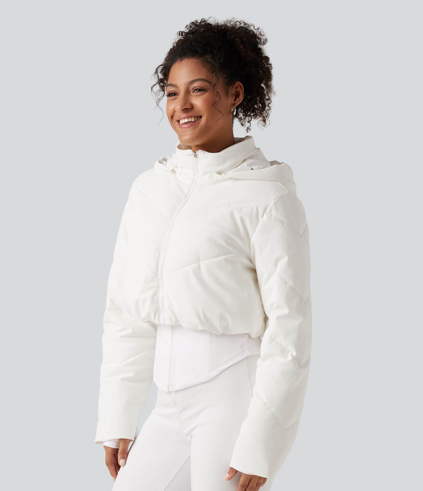 PuffFlex 3-in-1 Removable Hooded Long Sleeve Thumb Holes Casual Puffer Jacket with Pockets