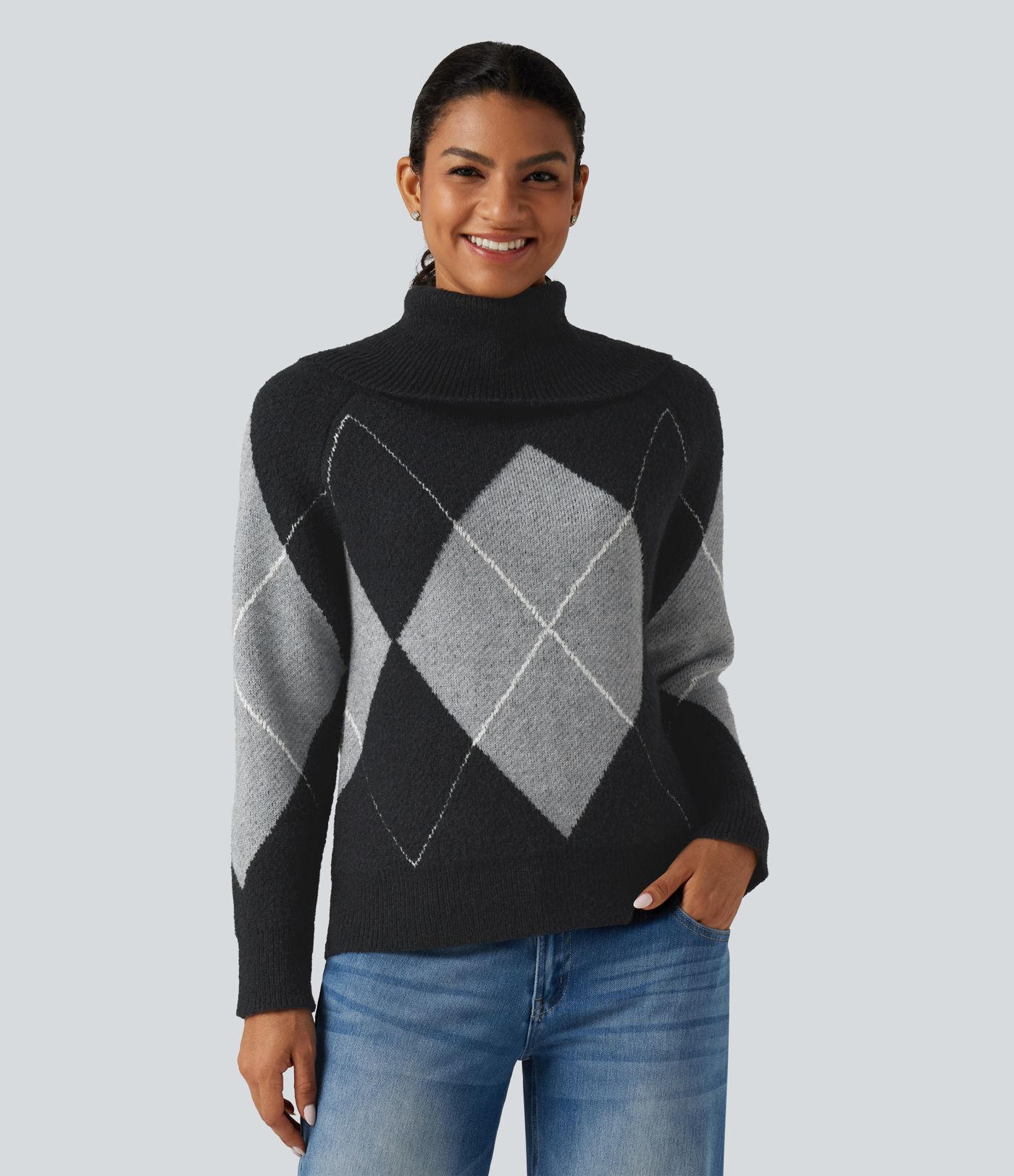 Off Shoulder Long Sleeve Gingham Casual Sweater