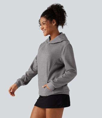 Ribbed Hooded Long Sleeve Casual Sweatshirt with Pocket Ribbed Hooded Long Sleeve Casual Sweatshirt with Pocket