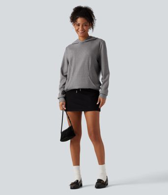 Ribbed Hooded Long Sleeve Casual Sweatshirt with Pocket Ribbed Hooded Long Sleeve Casual Sweatshirt with Pocket