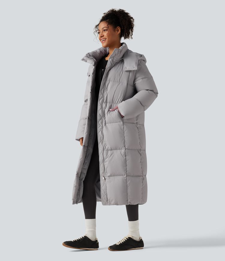 Hooded Long Sleeve Longline Casual Down Jacket with Pockets