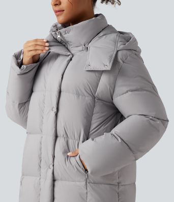 Hooded Long Sleeve Longline Casual Down Jacket with Pockets