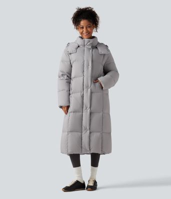 Hooded Long Sleeve Longline Casual Down Jacket with Pockets