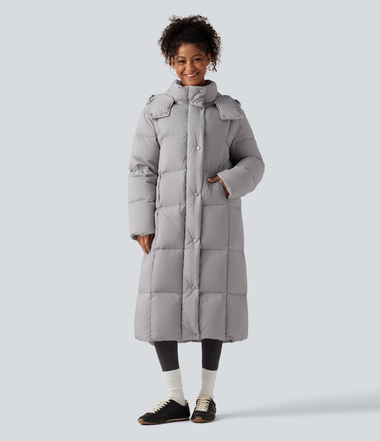 Hooded Long Sleeve Longline Casual Down Jacket with Pockets
