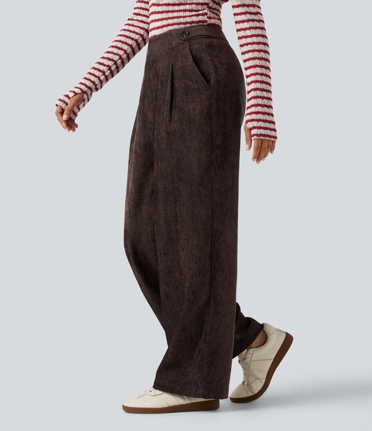 Pracovní kalhoty s vysokým pasem, širokými nohavicemi a kapsami