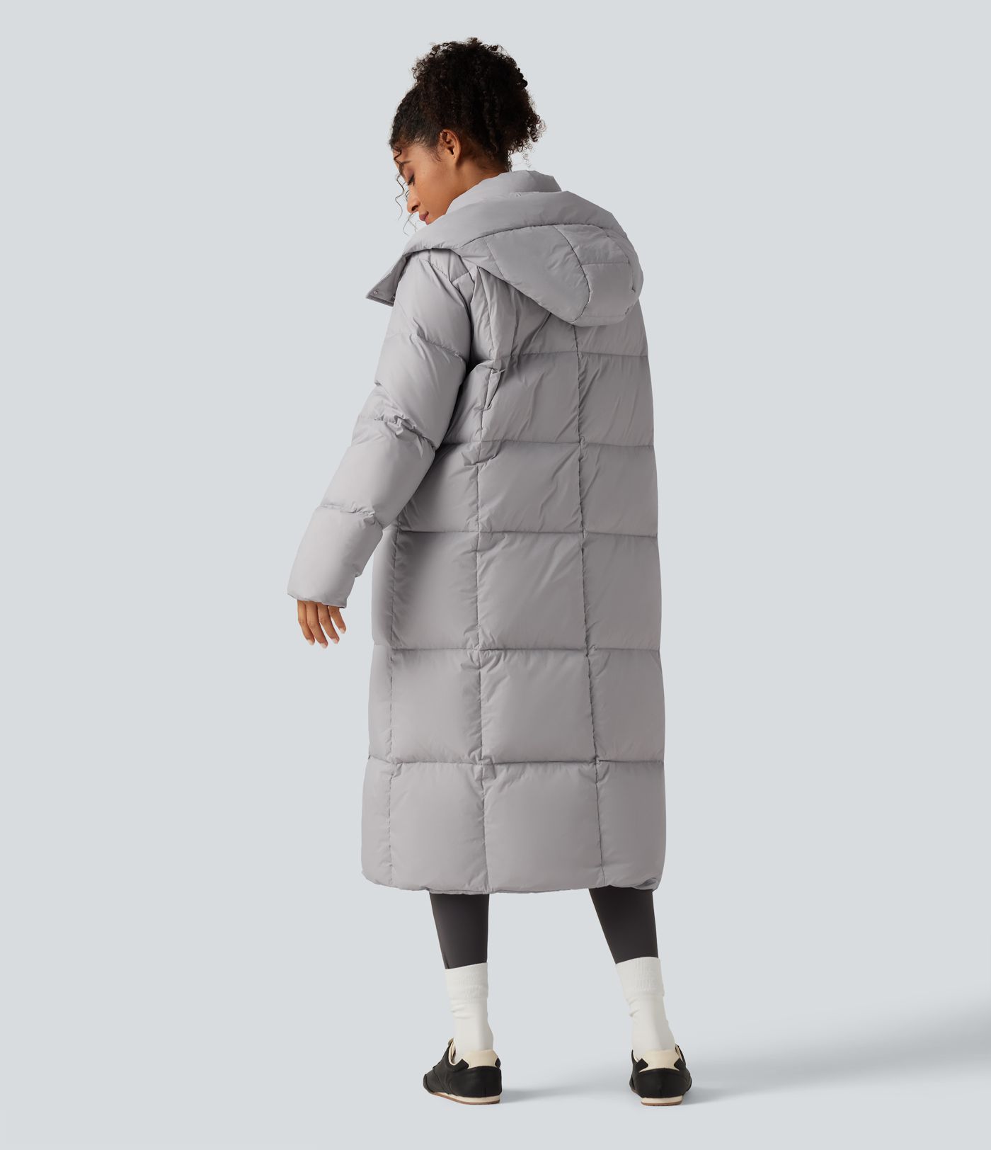 Hooded Long Sleeve Longline Casual Down Jacket with Pockets