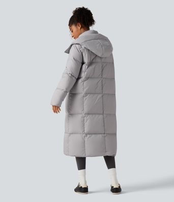 Hooded Long Sleeve Longline Casual Down Jacket with Pockets