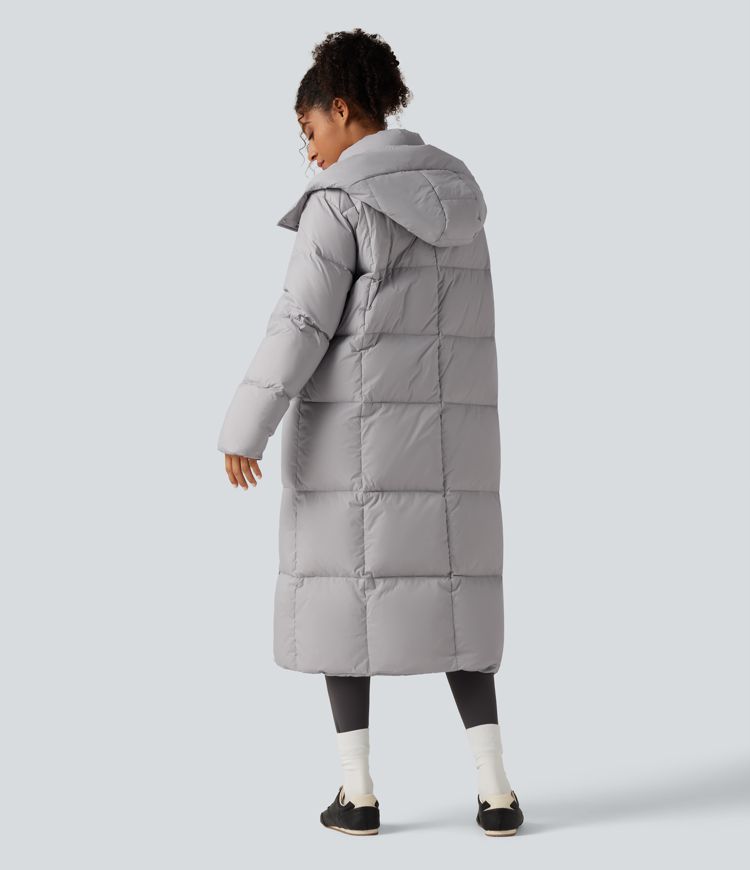 Hooded Long Sleeve Longline Casual Down Jacket with Pockets
