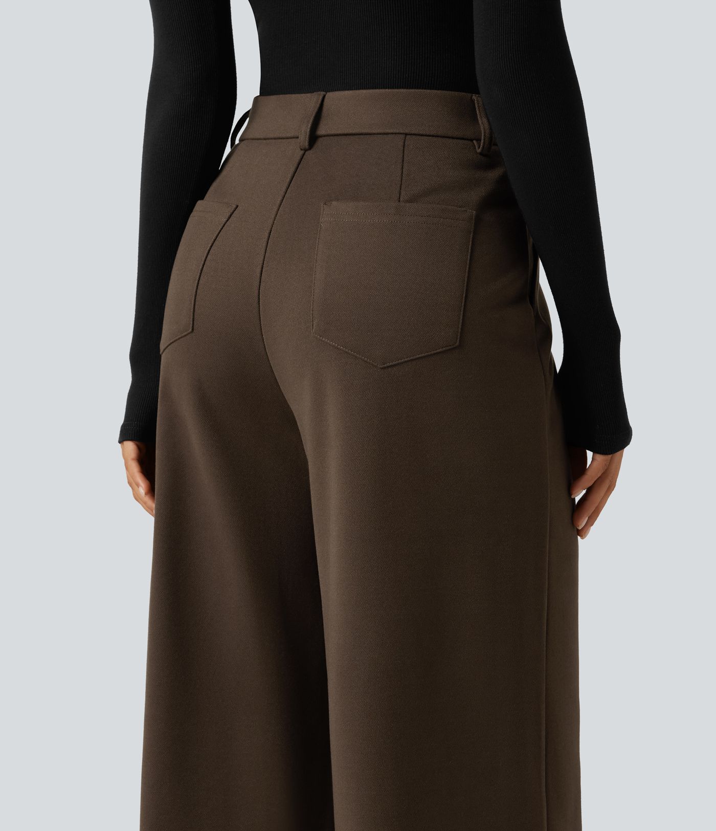 High Waisted Wide Leg Work Pants with Pockets