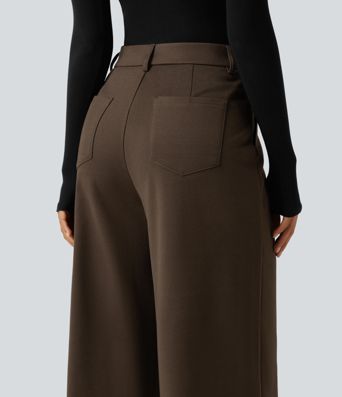 High Waisted Wide Leg Work Pants with Pockets