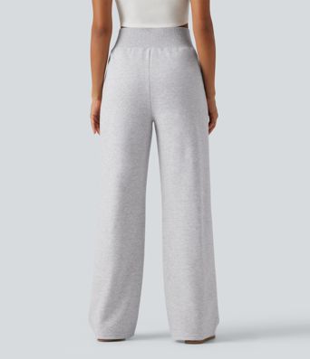 High Waisted Straight Leg Casual Cotton Sweatpants with Pockets