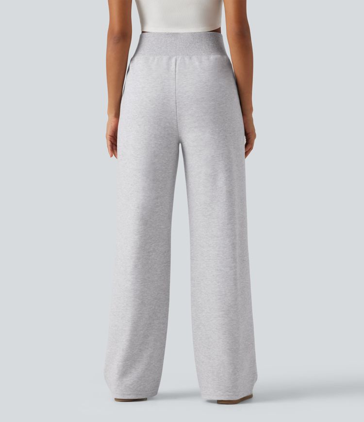 High Waisted Straight Leg Casual Cotton Sweatpants with Pockets