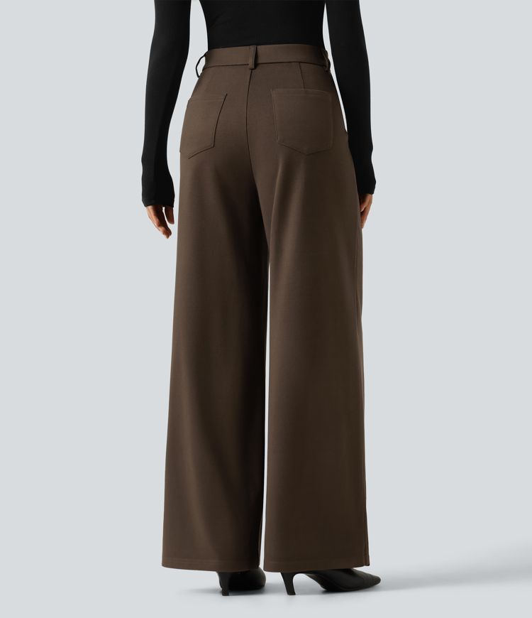 High Waisted Wide Leg Work Pants with Pockets