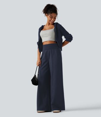 High Waisted Wide Leg Casual Cotton Sweatpants with Pockets