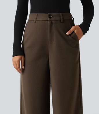 High Waisted Wide Leg Work Pants with Pockets