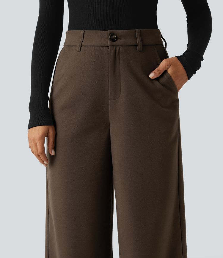 High Waisted Wide Leg Work Pants with Pockets