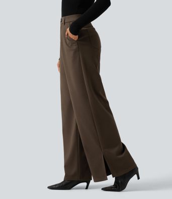 High Waisted Wide Leg Work Pants with Pockets