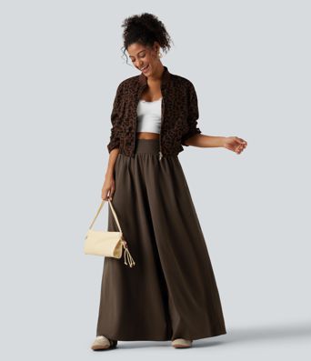 Pantalon baggy taille haute gainant avec poches