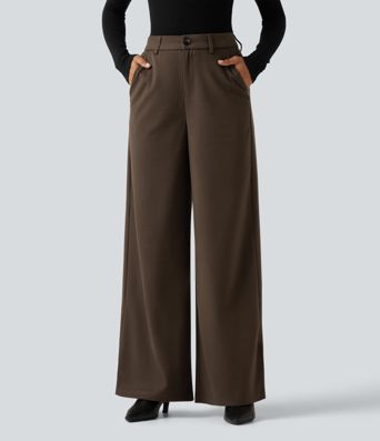 High Waisted Wide Leg Work Pants with Pockets