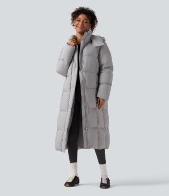 Hooded Long Sleeve Longline Casual Down Jacket with Pockets