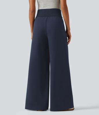 High Waisted Wide Leg Casual Cotton Sweatpants with Pockets