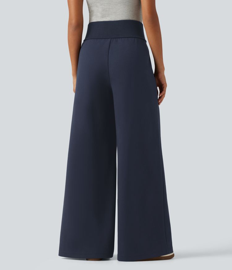 High Waisted Wide Leg Casual Cotton Sweatpants with Pockets