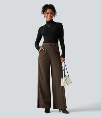 High Waisted Wide Leg Work Pants with Pockets