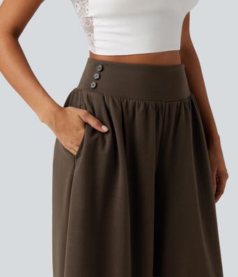 Pantalon baggy taille haute gainant avec poches