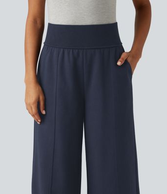 High Waisted Wide Leg Casual Cotton Sweatpants with Pockets