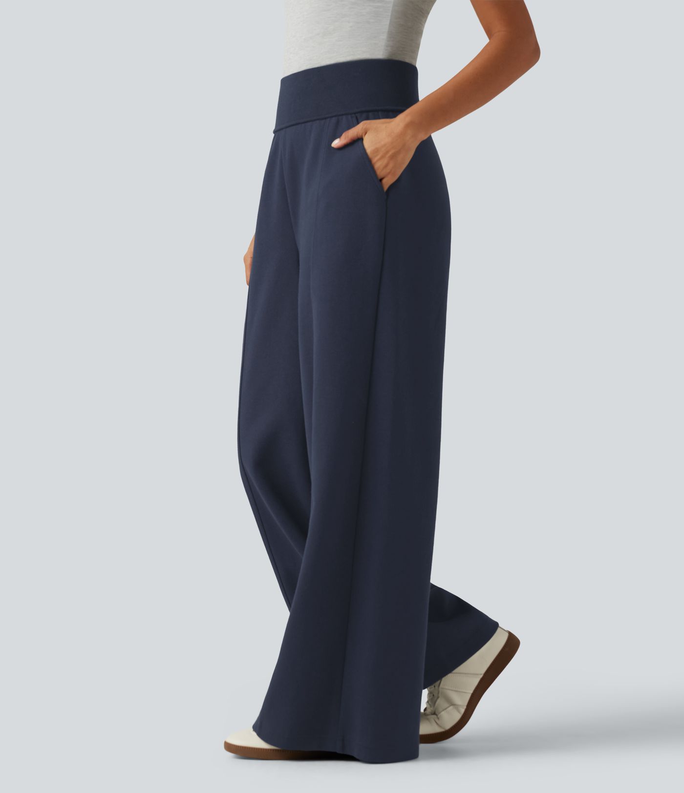 High Waisted Wide Leg Casual Cotton Sweatpants with Pockets