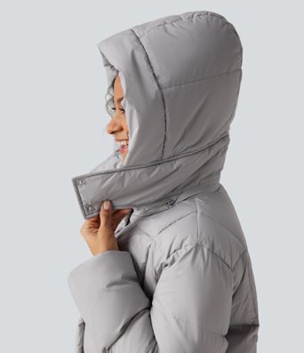 Hooded Long Sleeve Longline Casual Down Jacket with Pockets