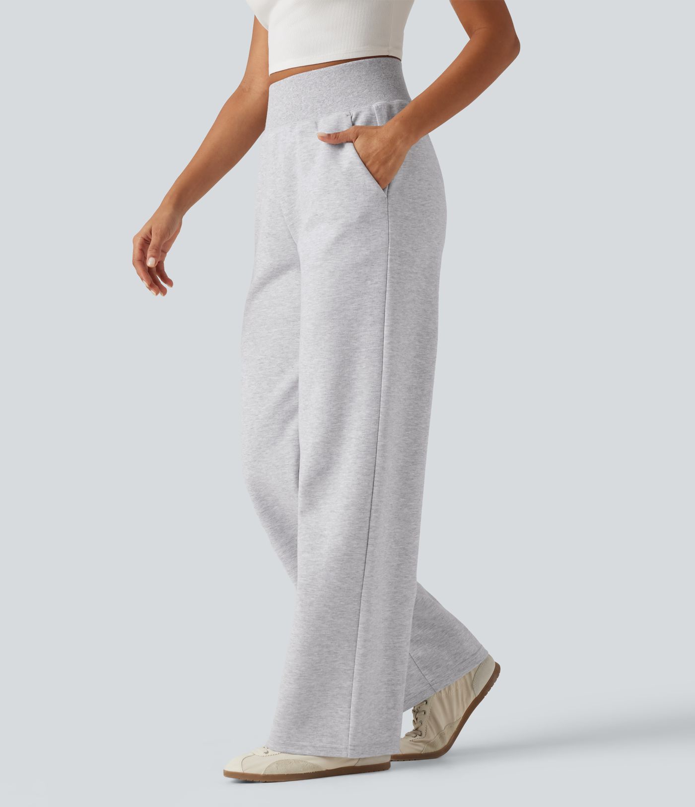 High Waisted Straight Leg Casual Cotton Sweatpants with Pockets