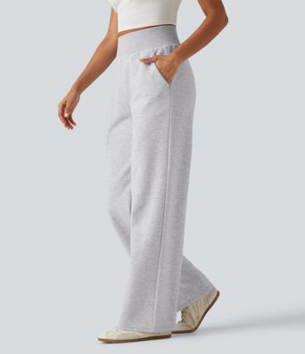 High Waisted Straight Leg Casual Cotton Sweatpants with Pockets