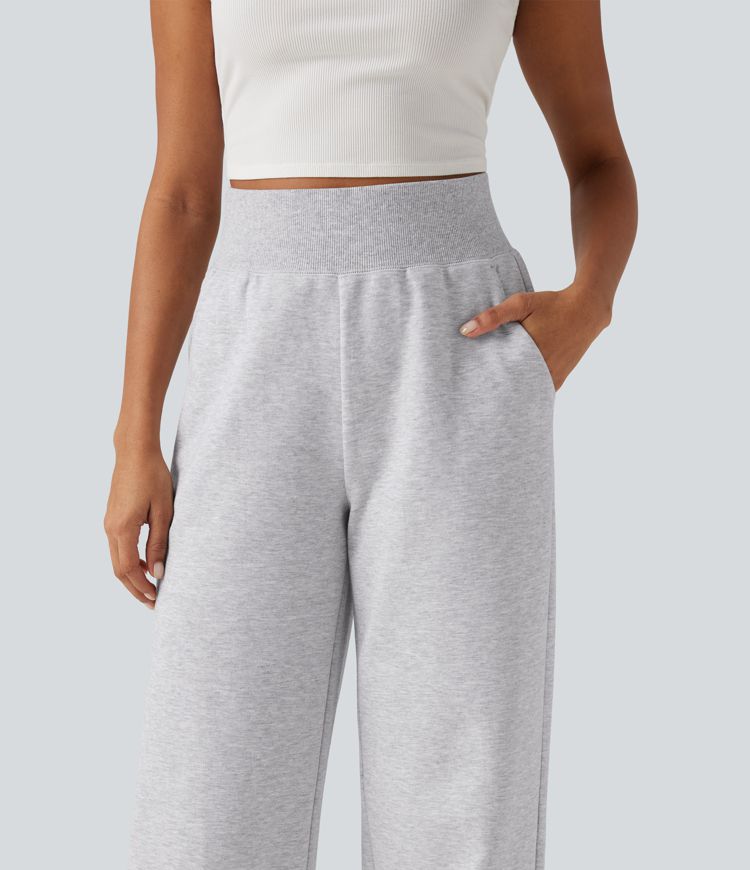 High Waisted Straight Leg Casual Cotton Sweatpants with Pockets