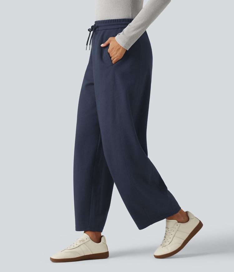 Mid Rise Drawstring Casual Cotton Sweatpants with Pockets
