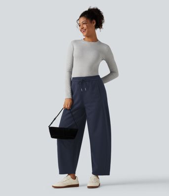 Mid Rise Drawstring Casual Cotton Sweatpants with Pockets