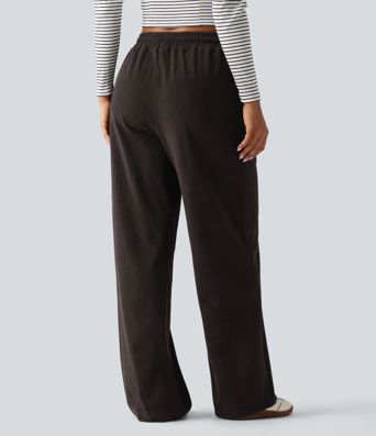 Casual broek van ribfluweel met hoge taille, aantrekkoord, rechte pijpen en zakken Casual broek van ribfluweel met hoge taille, aantrekkoord, rechte pijpen en zakken