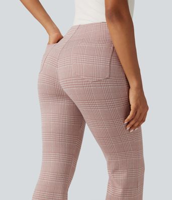 Halara Flex™ High Waisted Plaid Flare Work Pants with Pockets