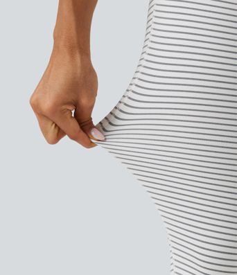 High Waisted Butt Lifting Drawstring Stripe Yoga Leggings with Pockets