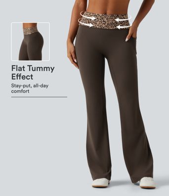 Halara UltraSculpt™ Mid Rise Foldover Tummy Control Leopard Print Flare Yoga Leggings with Pockets Halara UltraSculpt™ Mid Rise Foldover Tummy Control Leopard Print Flare Yoga Leggings with Pockets