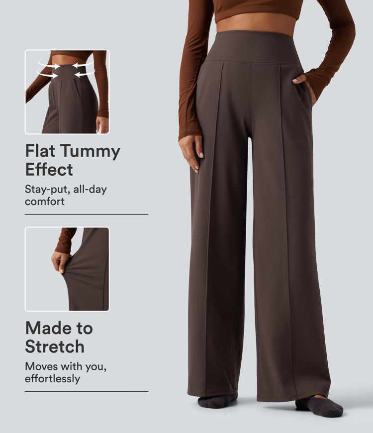 High Waisted Tummy Control Wide Leg Yoga Pants with Pockets High Waisted Tummy Control Wide Leg Yoga Pants with Pockets