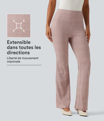Pantalon de bureau flare Halara Flex™ taille haute à carreaux avec poches