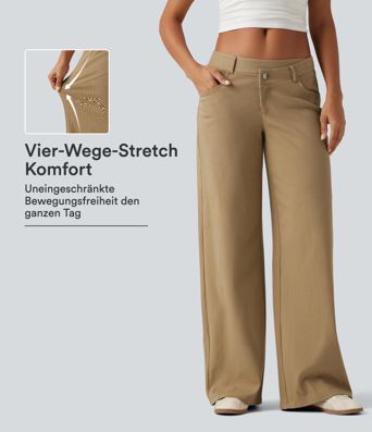 Lässige Hose aus Baumwolle mit niedrigem Crossover-Bund, mehreren Taschen und weitem Bein Lässige Hose aus Baumwolle mit niedrigem Crossover-Bund, mehreren Taschen und weitem Bein