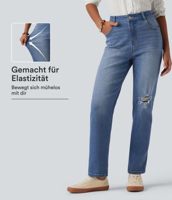 Lässige Jeans mit hohem Bund und mehreren Taschen Lässige Jeans mit hohem Bund und mehreren Taschen