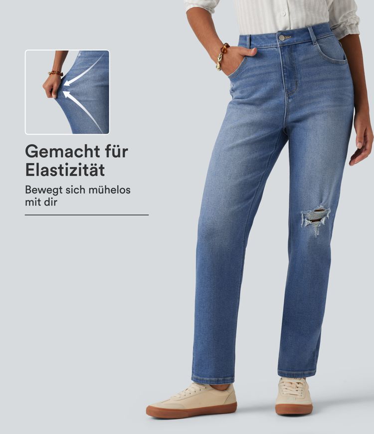 Lässige Jeans mit hohem Bund und mehreren Taschen Lässige Jeans mit hohem Bund und mehreren Taschen
