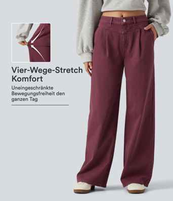 Halara Flex™ - Lässige Jeans mit mittelhohem Bund, mehreren Taschen und weitem Bein